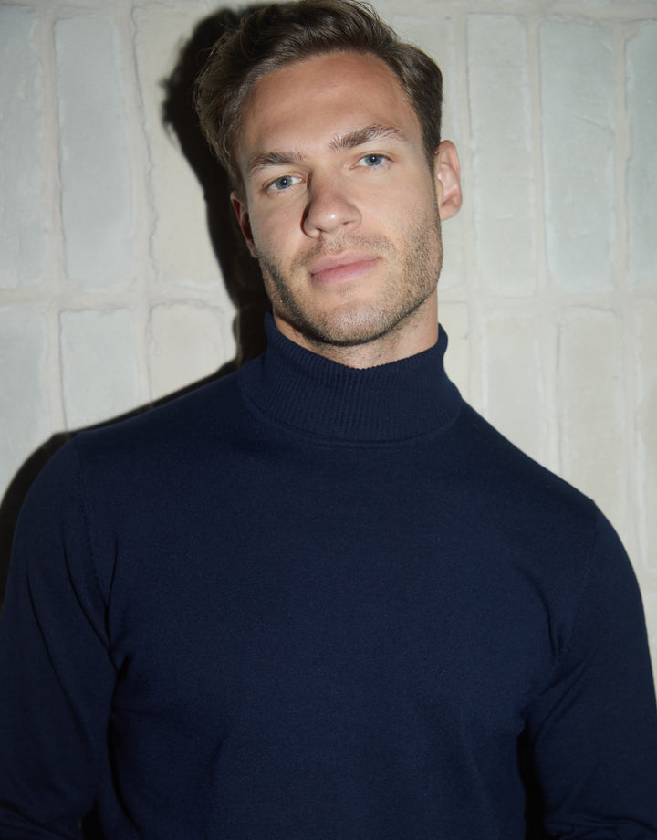 Navy Knitted Roll Neck Jumper