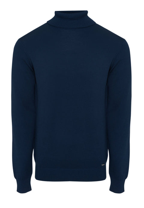Threadbare Knitted Roll Neck Jumper in Navy - flat lay