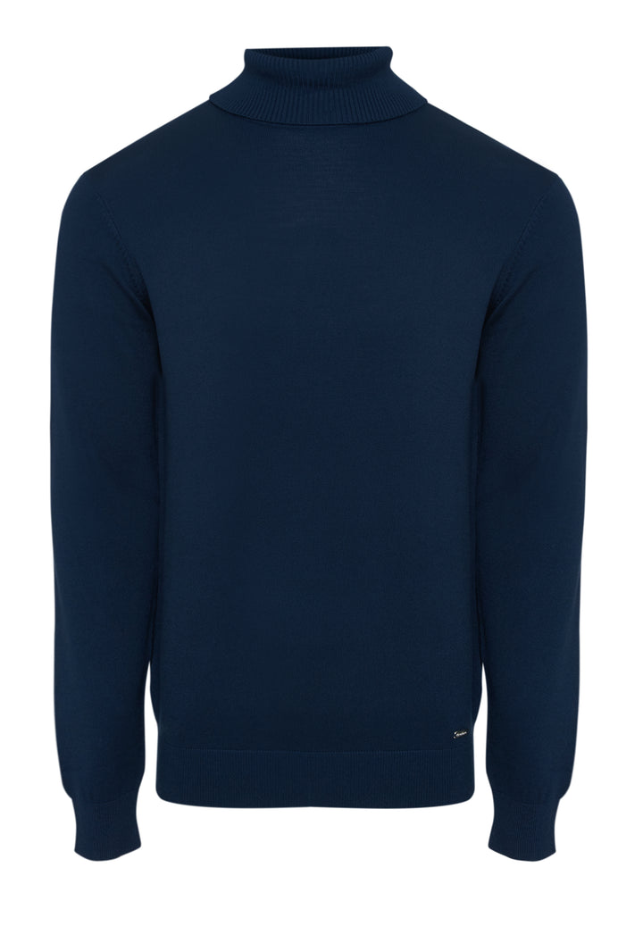 Threadbare Knitted Roll Neck Jumper in Navy - flat lay