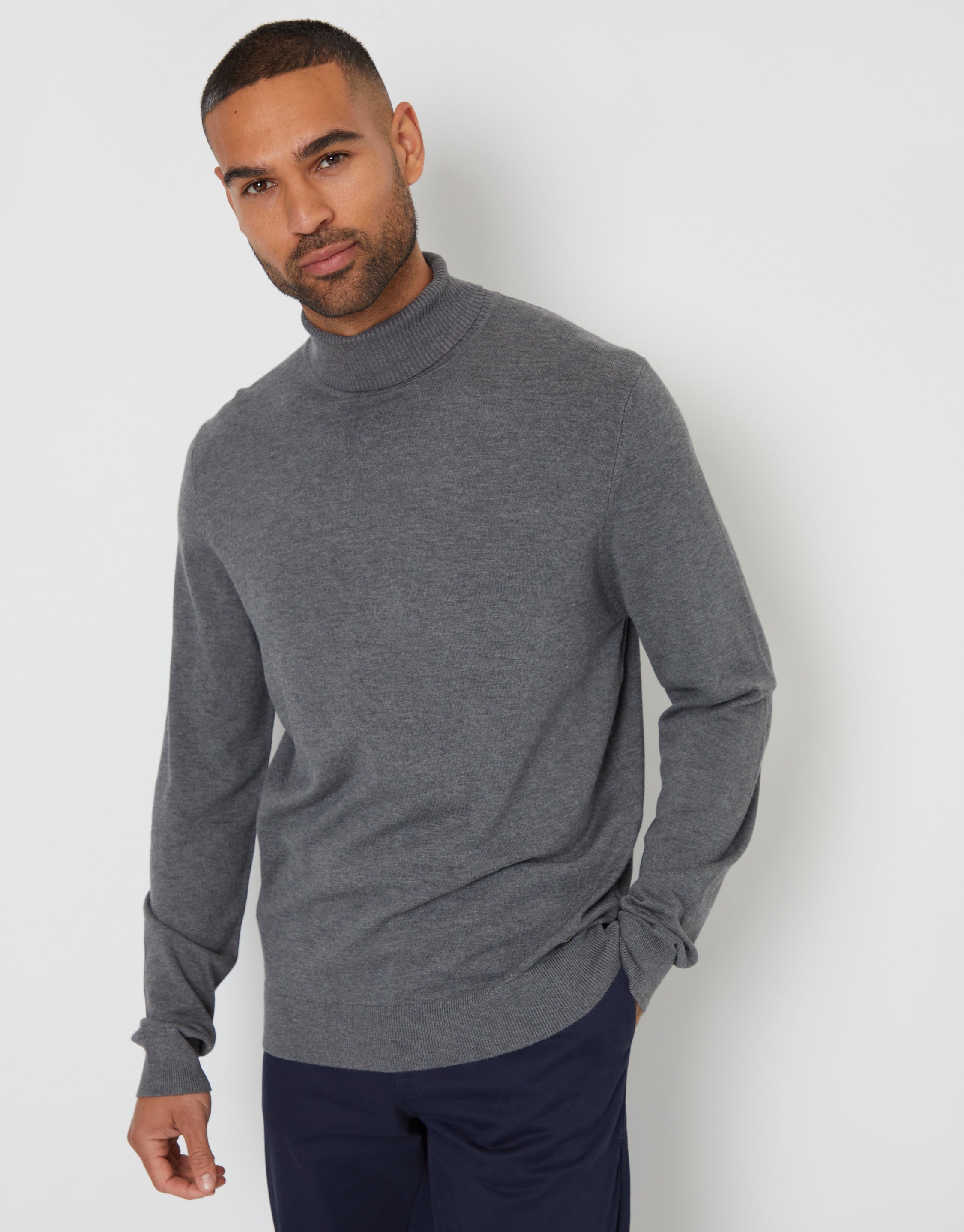 Threadbare Men's Charcoal Grey Marl Knitted Roll Neck Jumper
