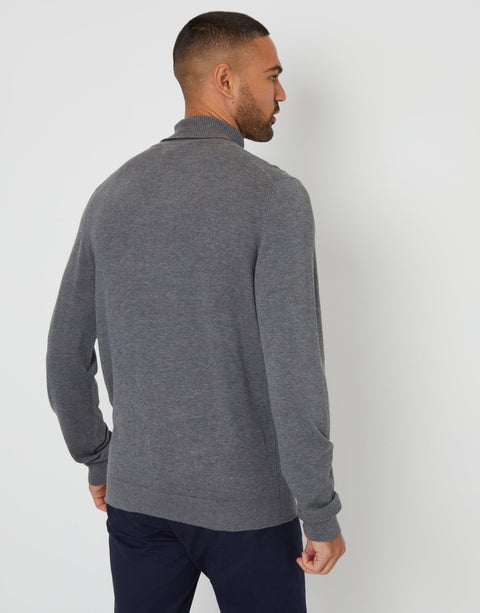 Threadbare Knitted Roll Neck Jumper in Charcoal Grey Marl - back view