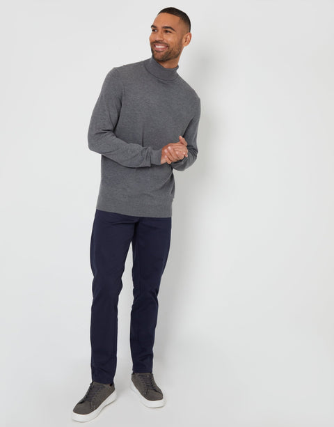 Threadbare Knitted Roll Neck Jumper in Charcoal Grey Marl - full body