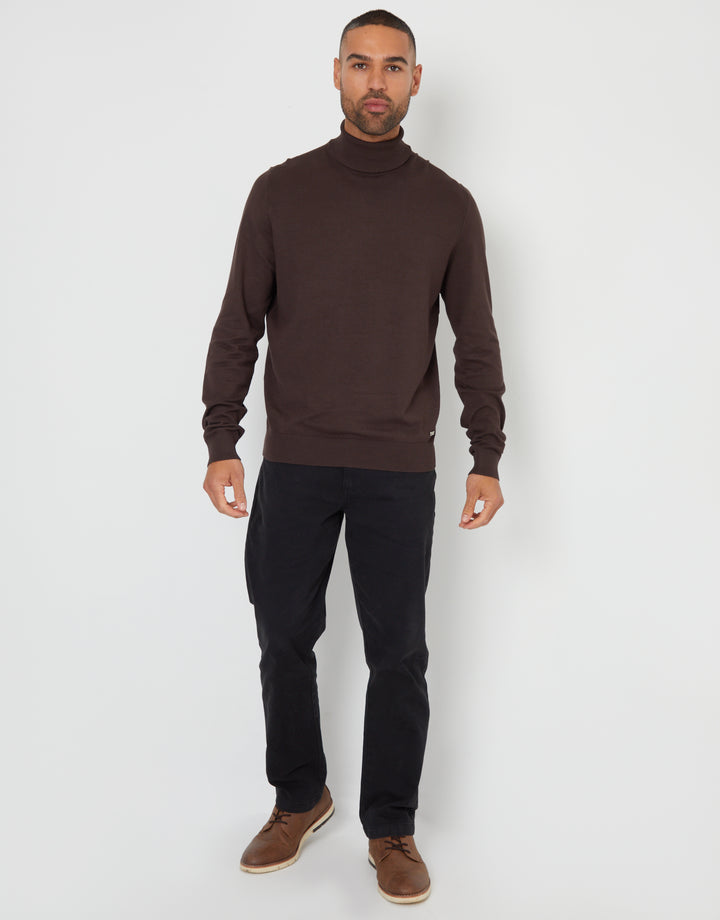 Brown Knitted Roll Neck Jumper