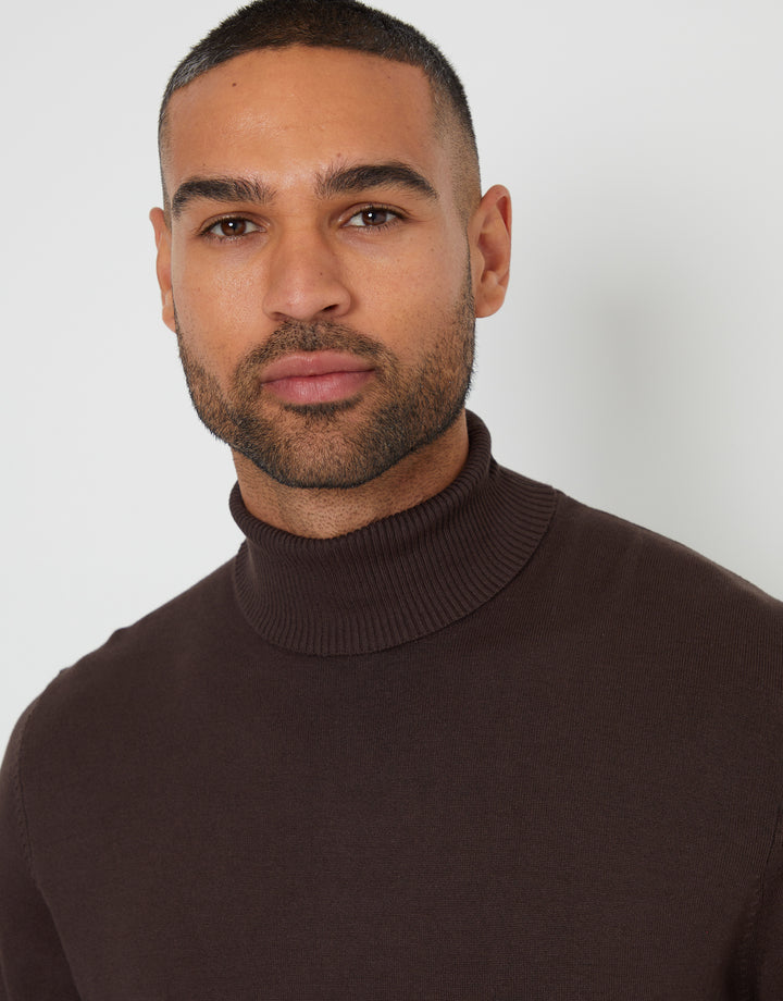 Brown Knitted Roll Neck Jumper