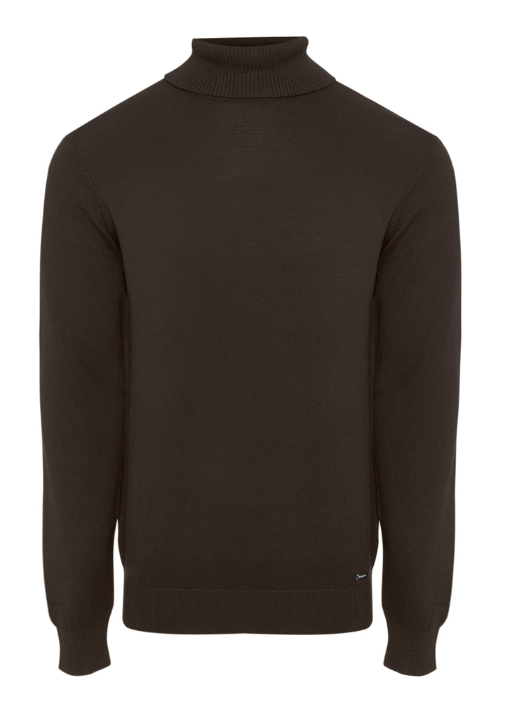 Threadbare Knitted Roll Neck Jumper in Brown - flat lay