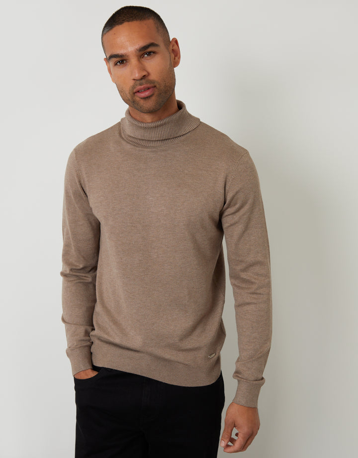 Taupe Knitted Roll Neck Jumper
