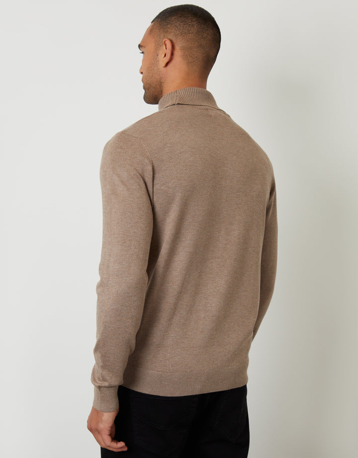 Taupe Knitted Roll Neck Jumper