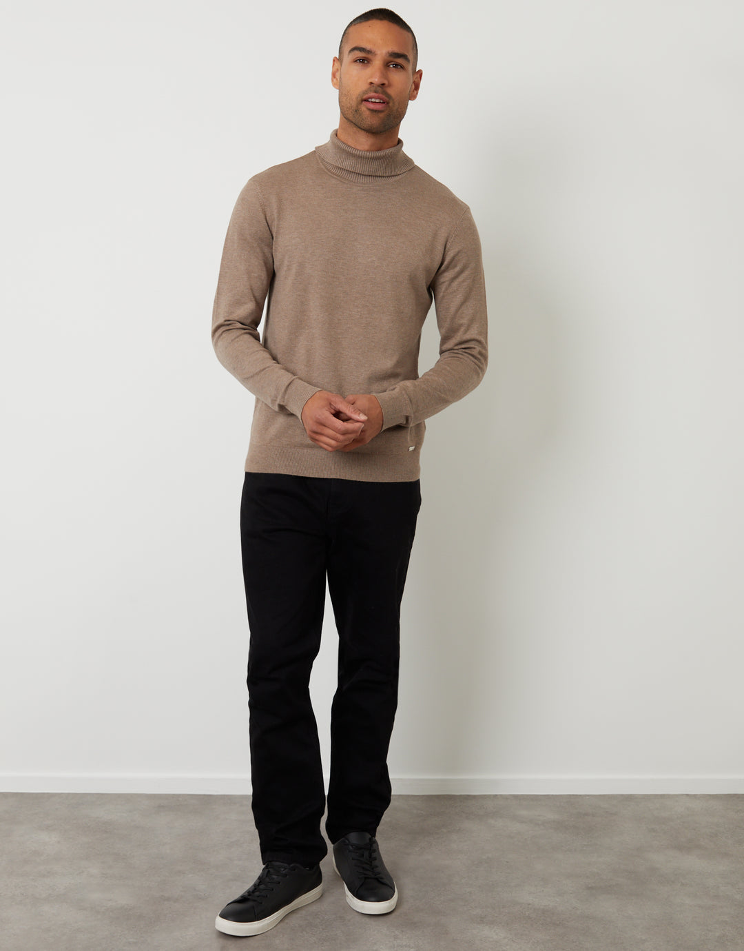 Taupe Knitted Roll Neck Jumper