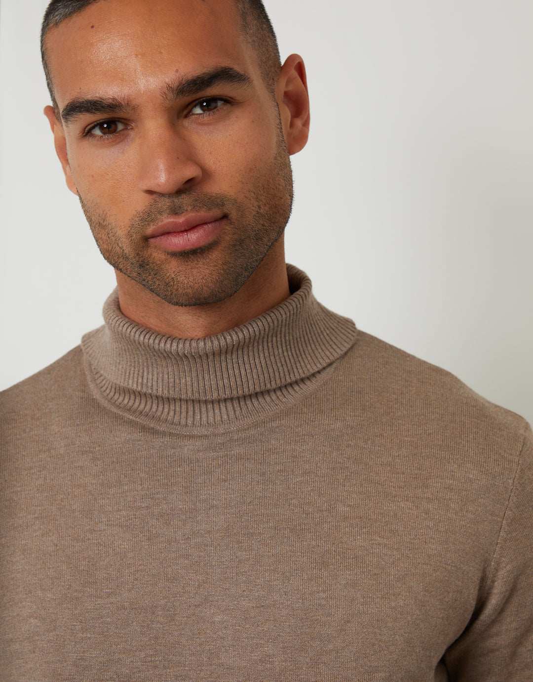 Taupe Knitted Roll Neck Jumper