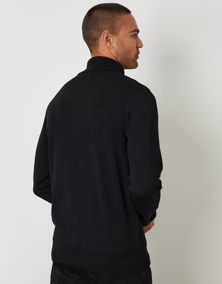 Threadbare Knitted Roll Neck Jumper in Black - back view 