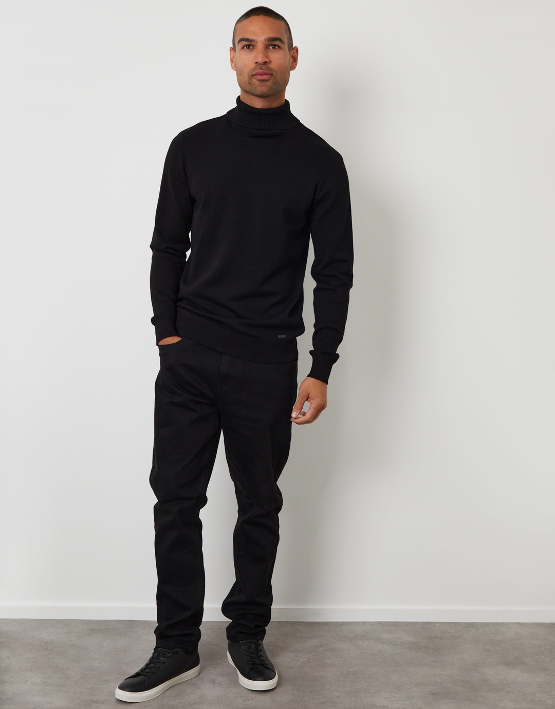 Threadbare Knitted Roll Neck Jumper in Black - full body