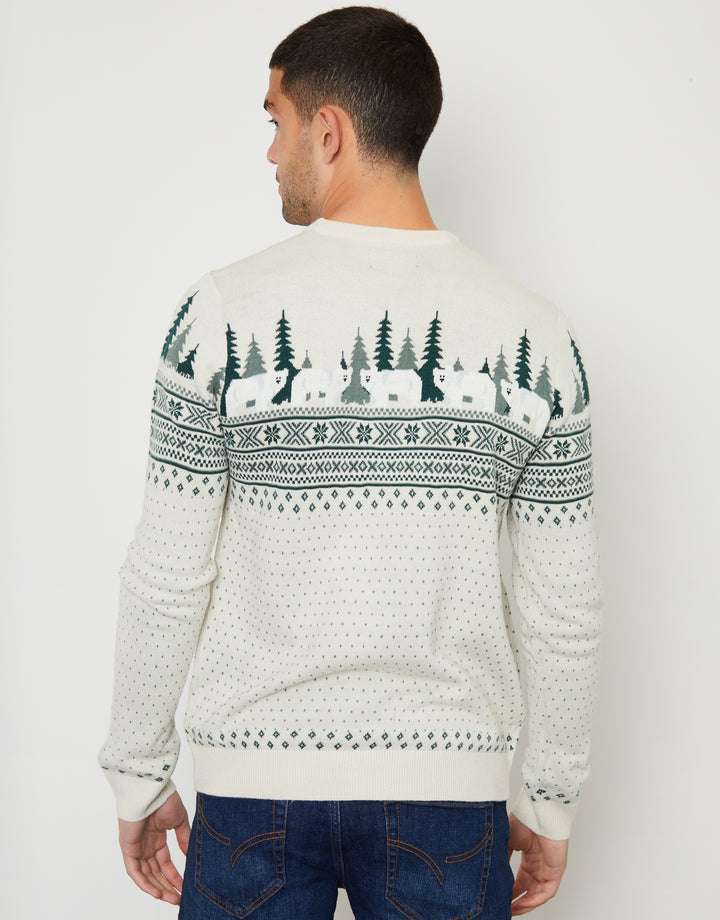 Stone Geo Fairisle Crew Neck Christmas Jumper