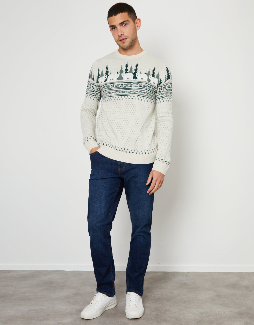 Stone Geo Fairisle Crew Neck Christmas Jumper