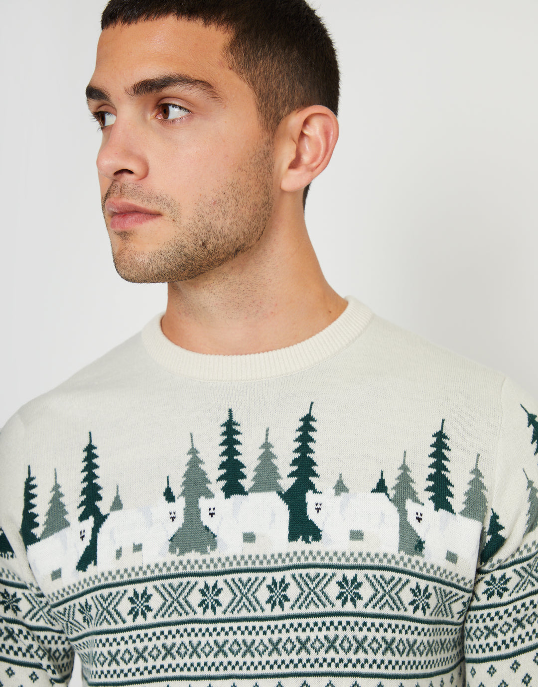 Stone Geo Fairisle Crew Neck Christmas Jumper