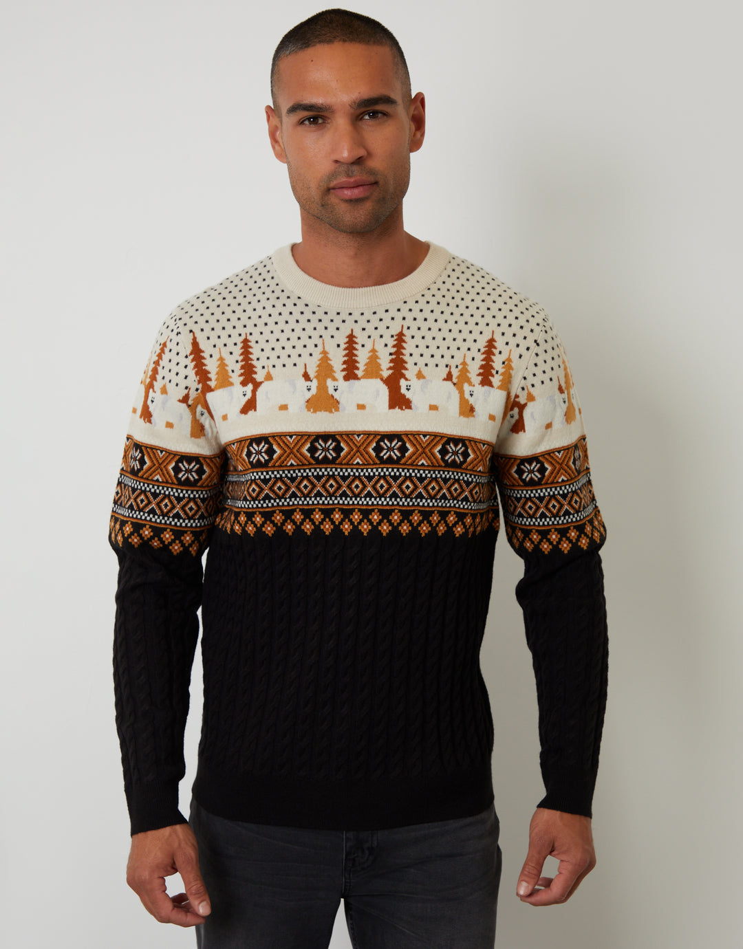 Black Cable Knit Fairisle Christmas Jumper
