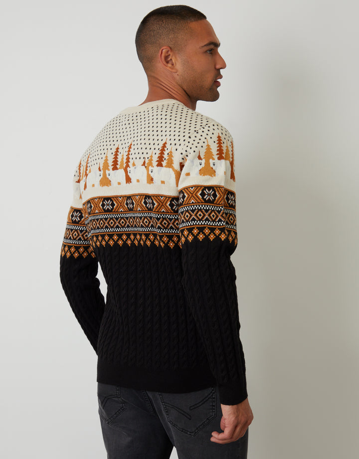 Black Cable Knit Fairisle Christmas Jumper