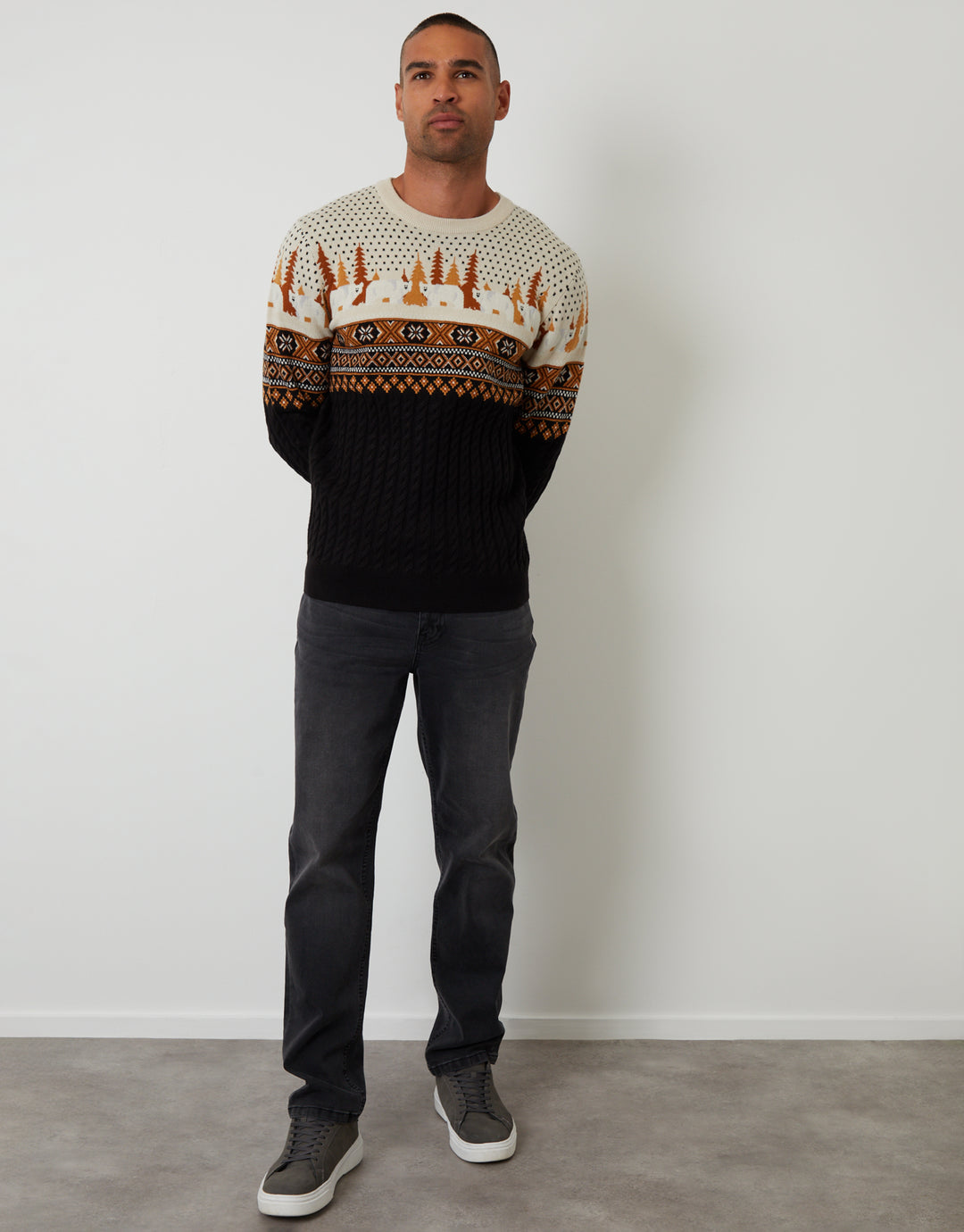 Black Cable Knit Fairisle Christmas Jumper