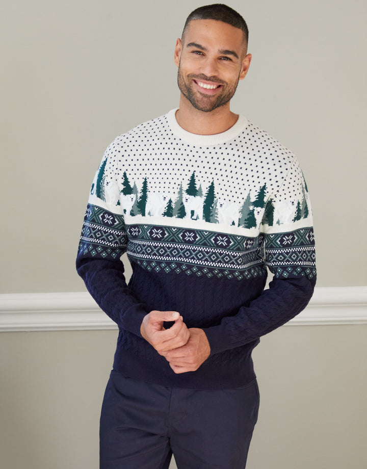 Navy Cable Knit Fairisle Christmas Jumper
