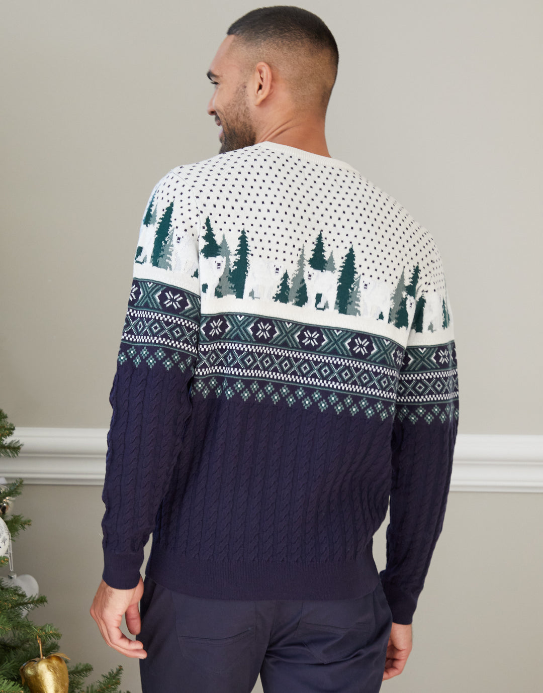 Navy Cable Knit Fairisle Christmas Jumper