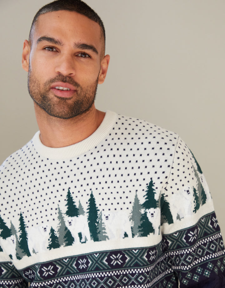 Navy Cable Knit Fairisle Christmas Jumper