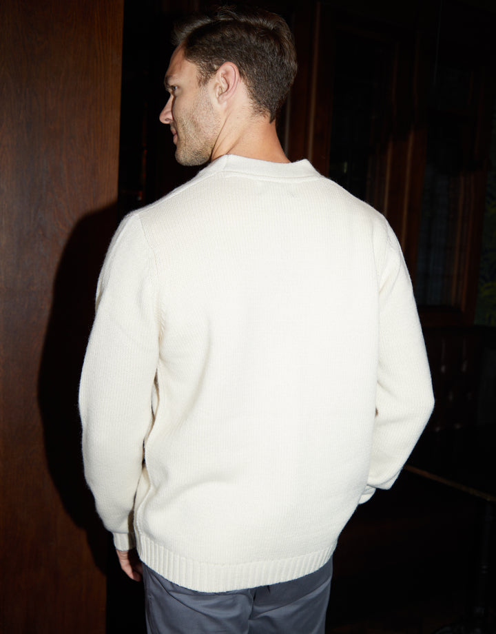 Ecru Knitted V-Neck Cardigan