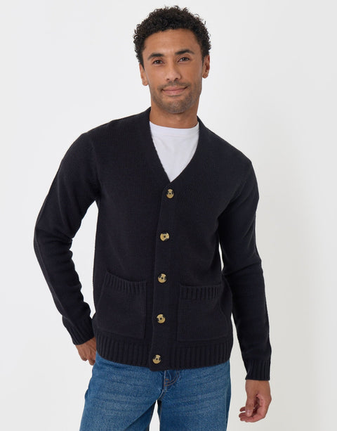 Threadbare Knitted V-Neck Cardigan in Navy - front view
