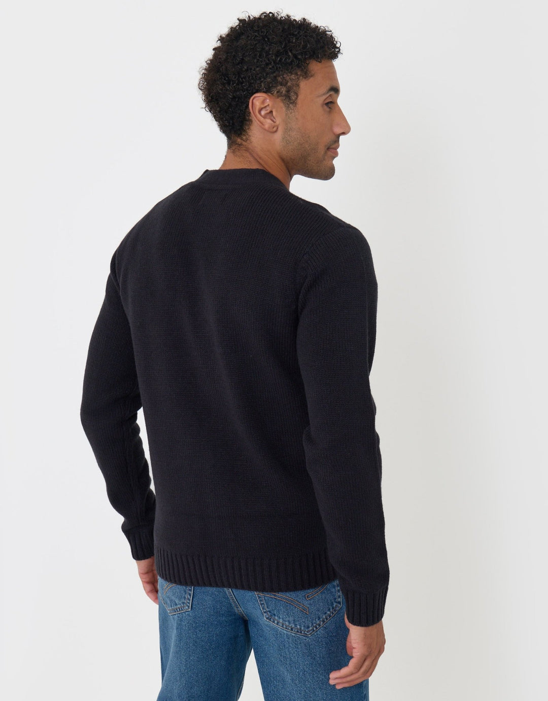 Threadbare Knitted V-Neck Cardigan in Navy - back view