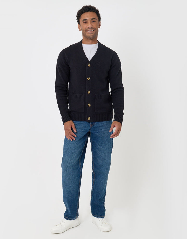 Threadbare Knitted V-Neck Cardigan in Navy - full body