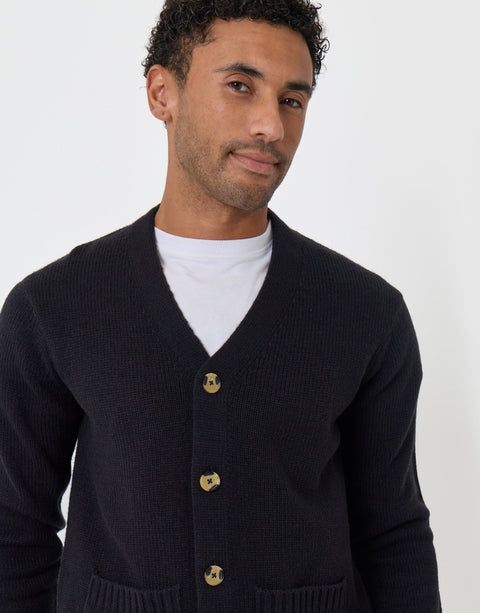 Threadbare Knitted V-Neck Cardigan in Navy - close up