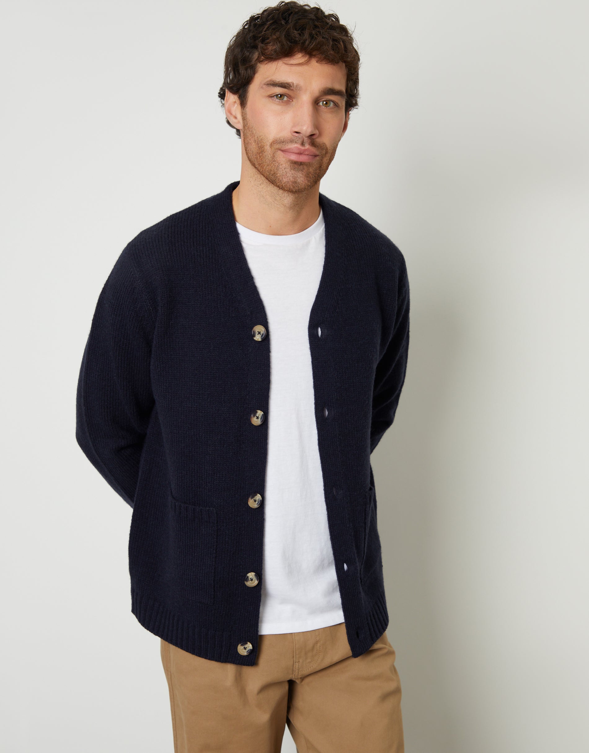Knitted V-Neck Cardigan in Navy