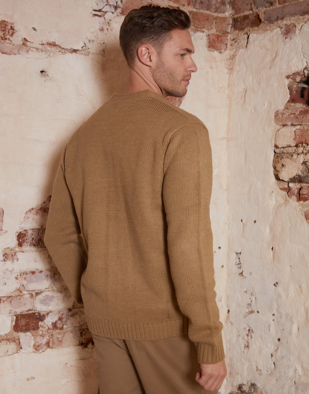 Beige Knitted V-Neck Cardigan