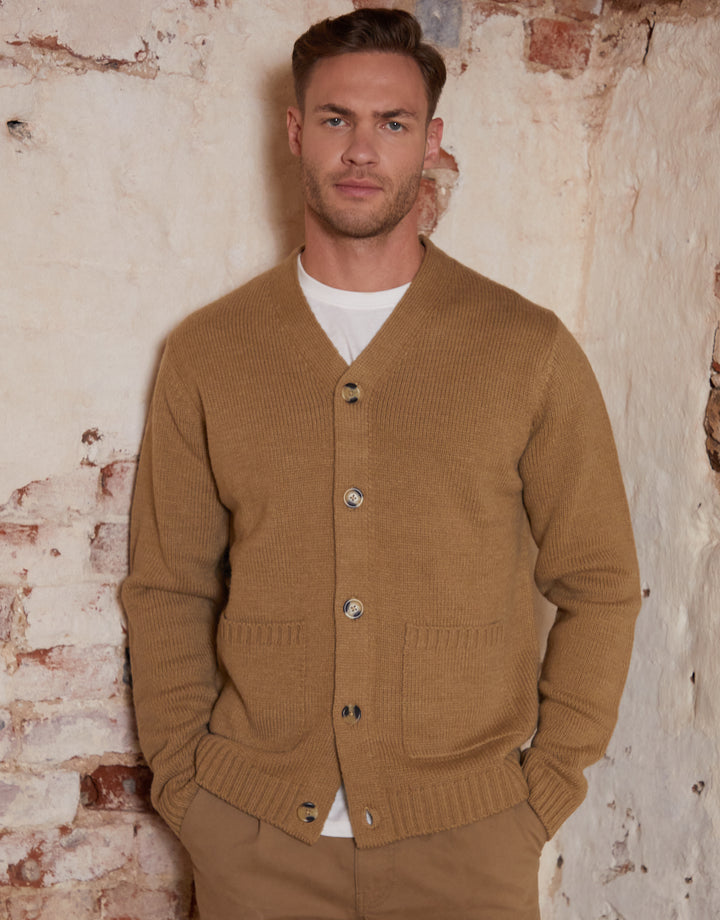 Beige Knitted V-Neck Cardigan