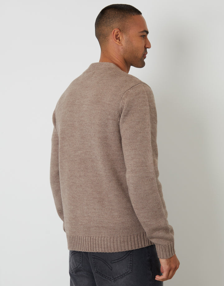 Taupe Knitted V-Neck Cardigan