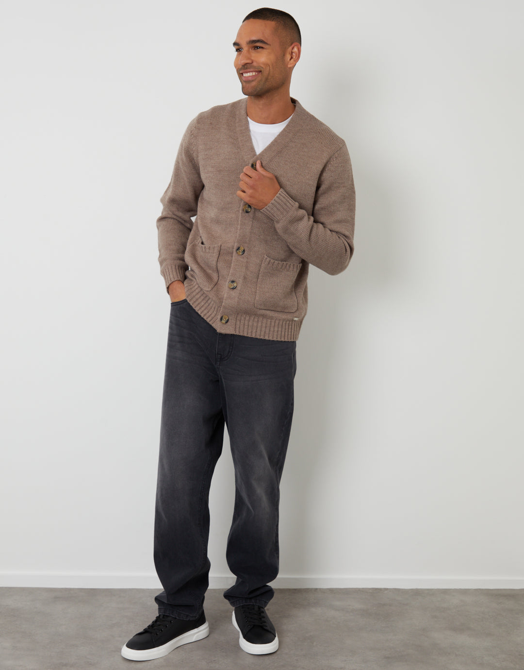 Taupe Knitted V-Neck Cardigan