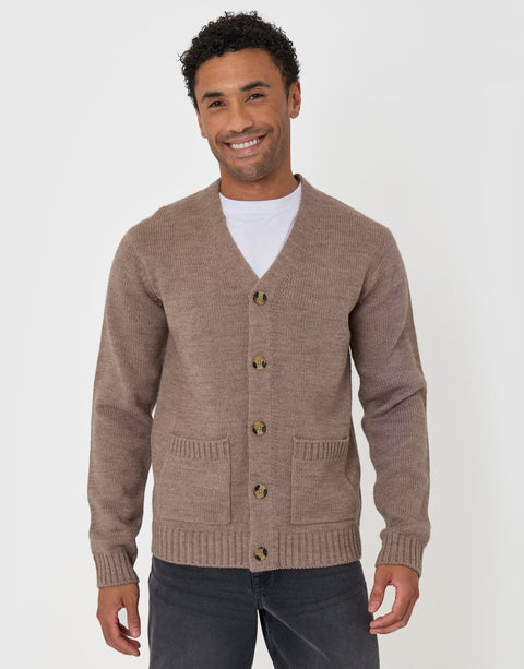 Threadbare Knitted V-Neck Cardigan in Cream - front view