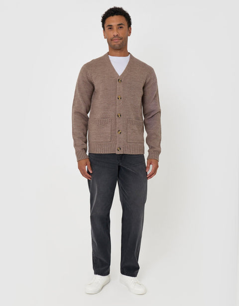 Threadbare Knitted V-Neck Cardigan in Cream - full body