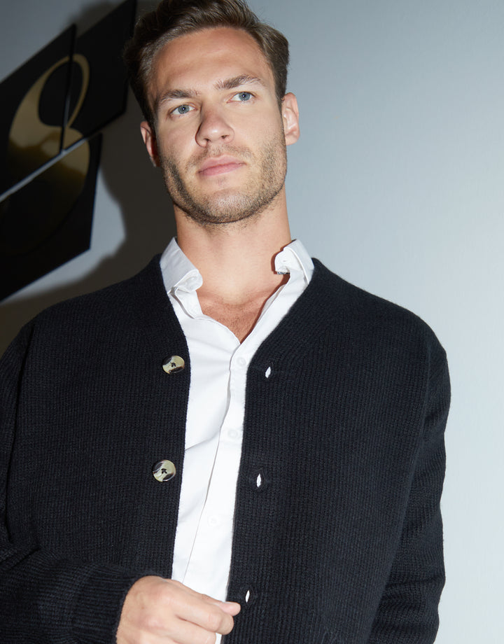 Black Knitted V-Neck Cardigan