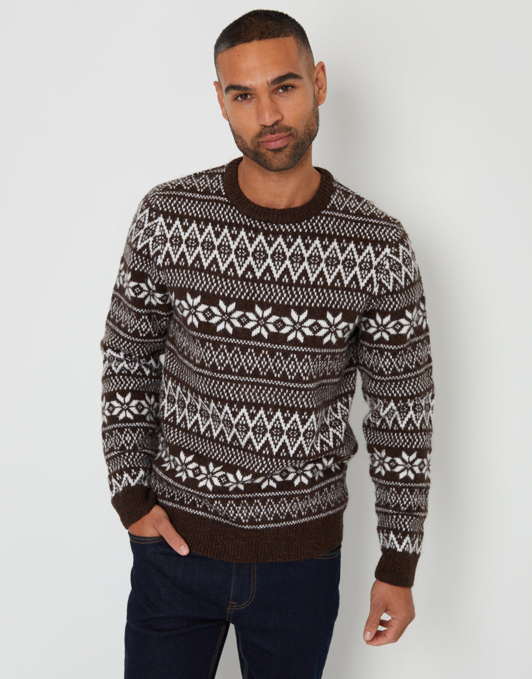 Brown Christmas Fairisle Crew Neck Jumper