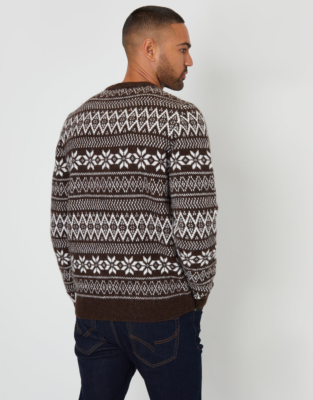 Brown Christmas Fairisle Crew Neck Jumper