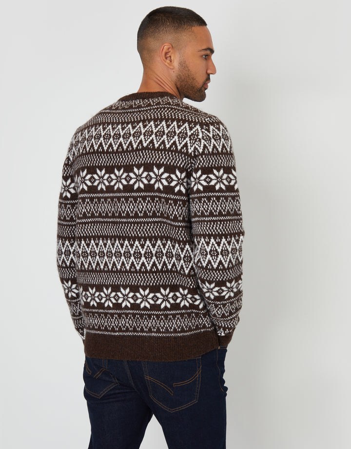 Brown Christmas Fairisle Crew Neck Jumper