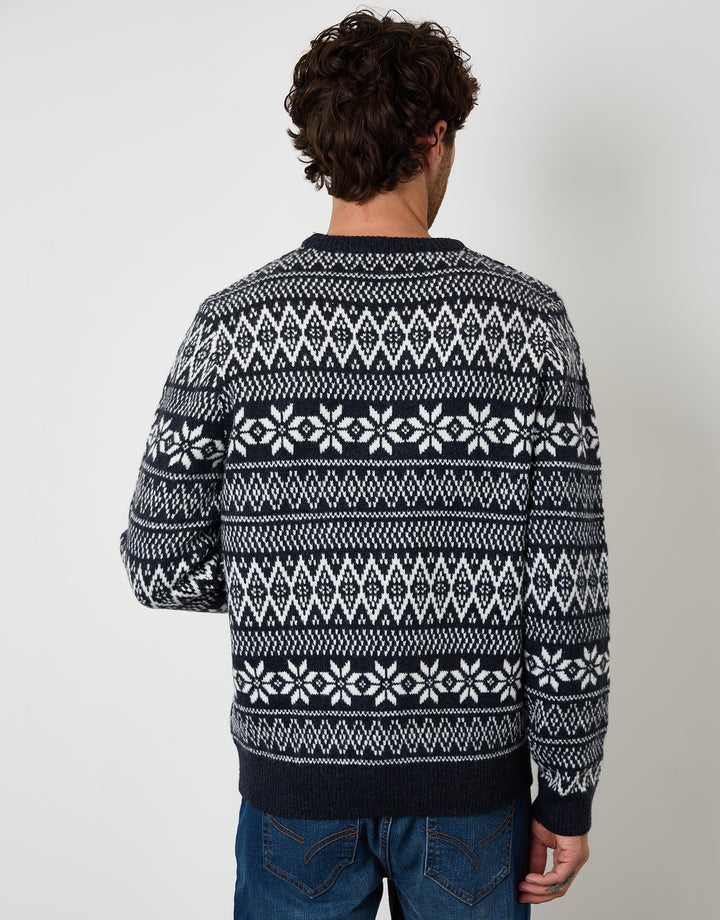 Navy Christmas Fairisle Crew Neck Jumper