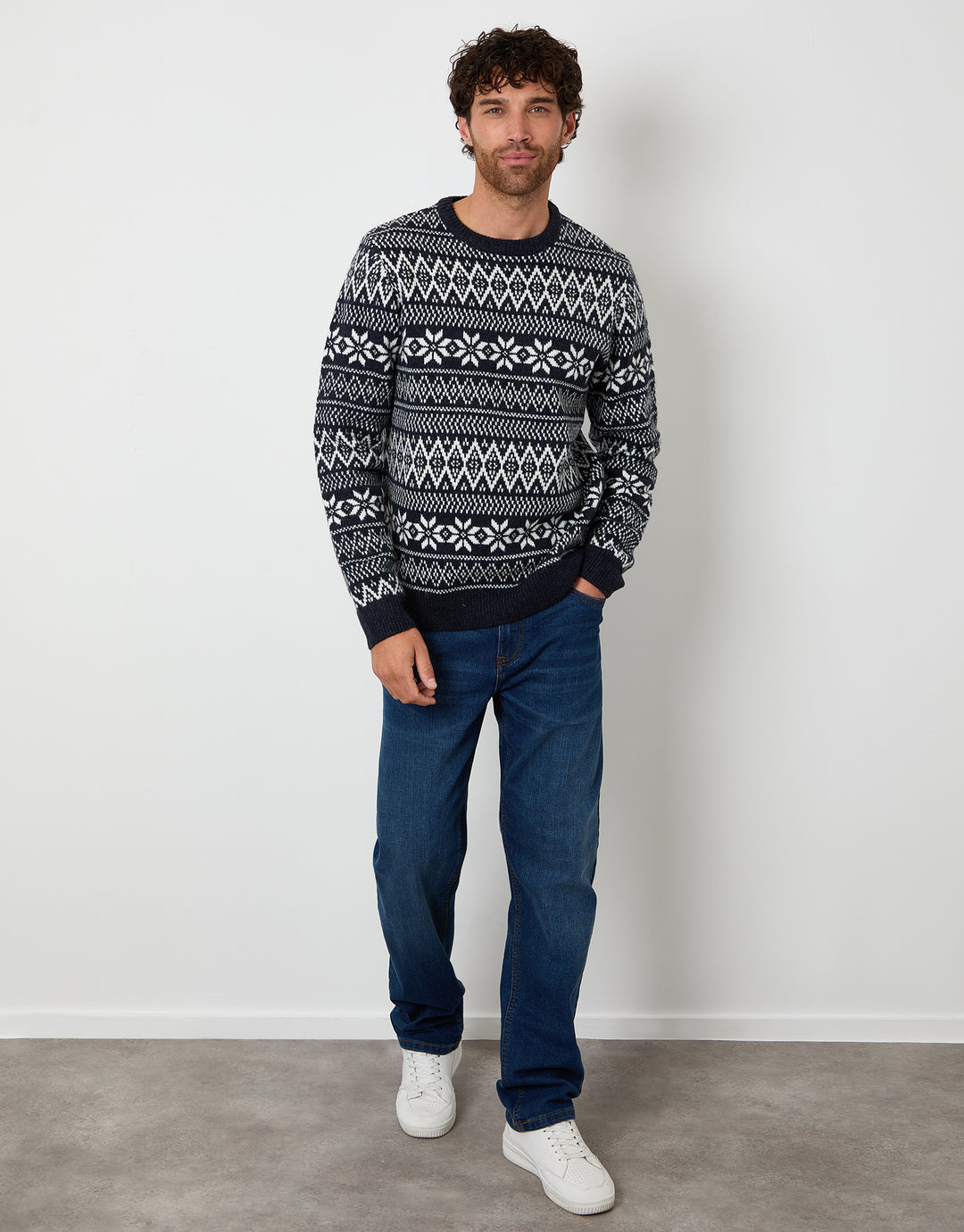 Navy Christmas Fairisle Crew Neck Jumper