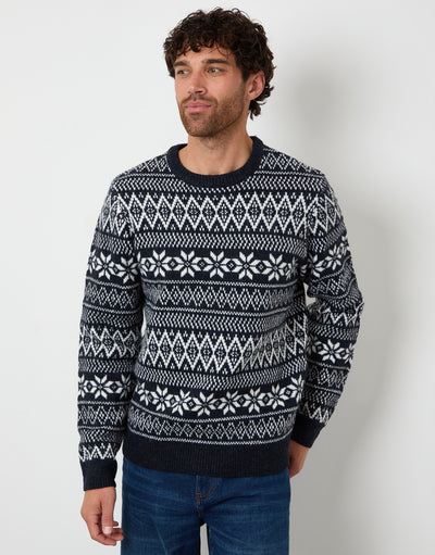Navy Christmas Fairisle Crew Neck Jumper