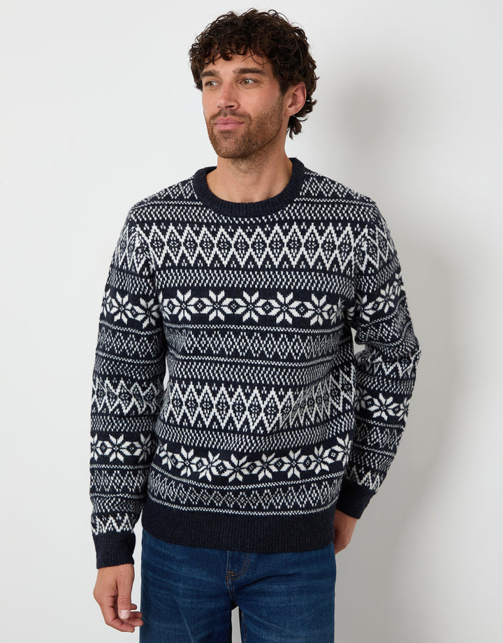 Navy Christmas Fairisle Crew Neck Jumper