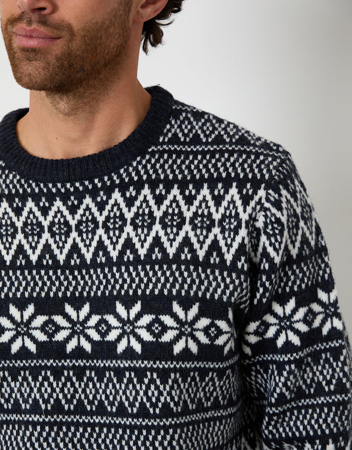 Navy Christmas Fairisle Crew Neck Jumper