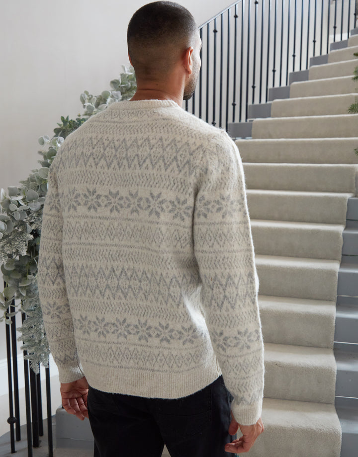 Ecru Christmas Fairisle Crew Neck Jumper
