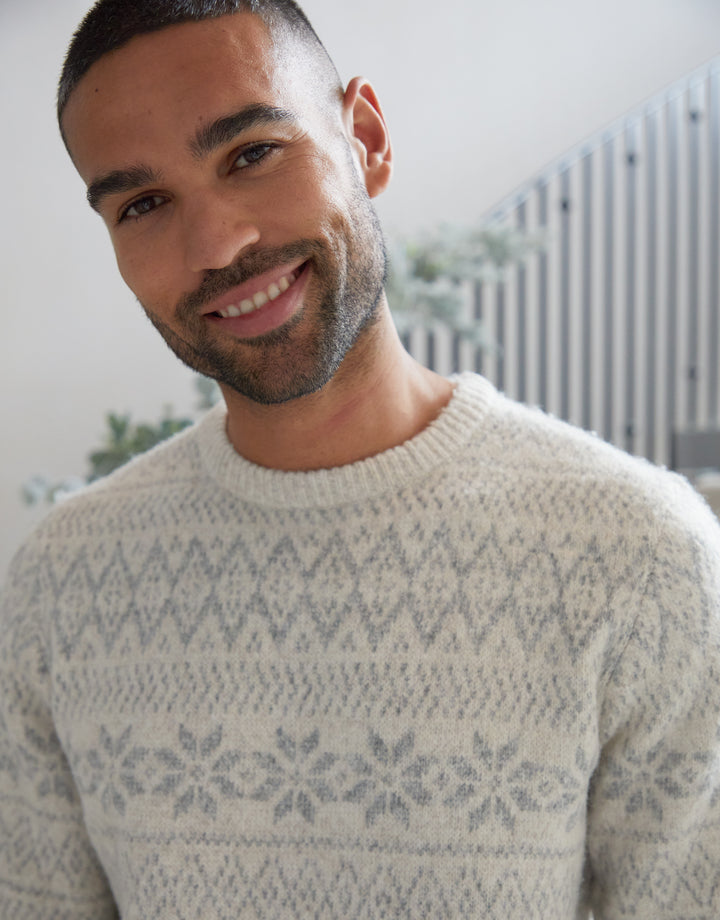 Ecru Christmas Fairisle Crew Neck Jumper