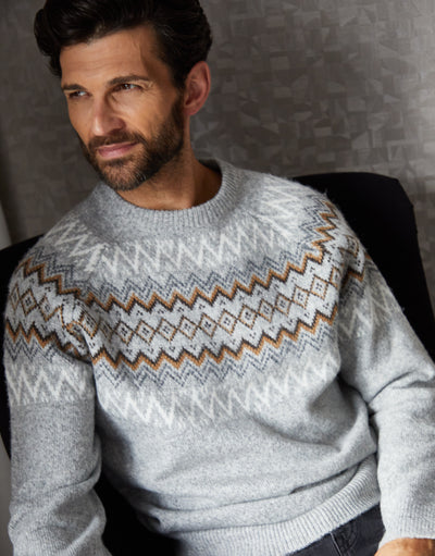 Grey Marl Raglan Fairisle Christmas Jumper