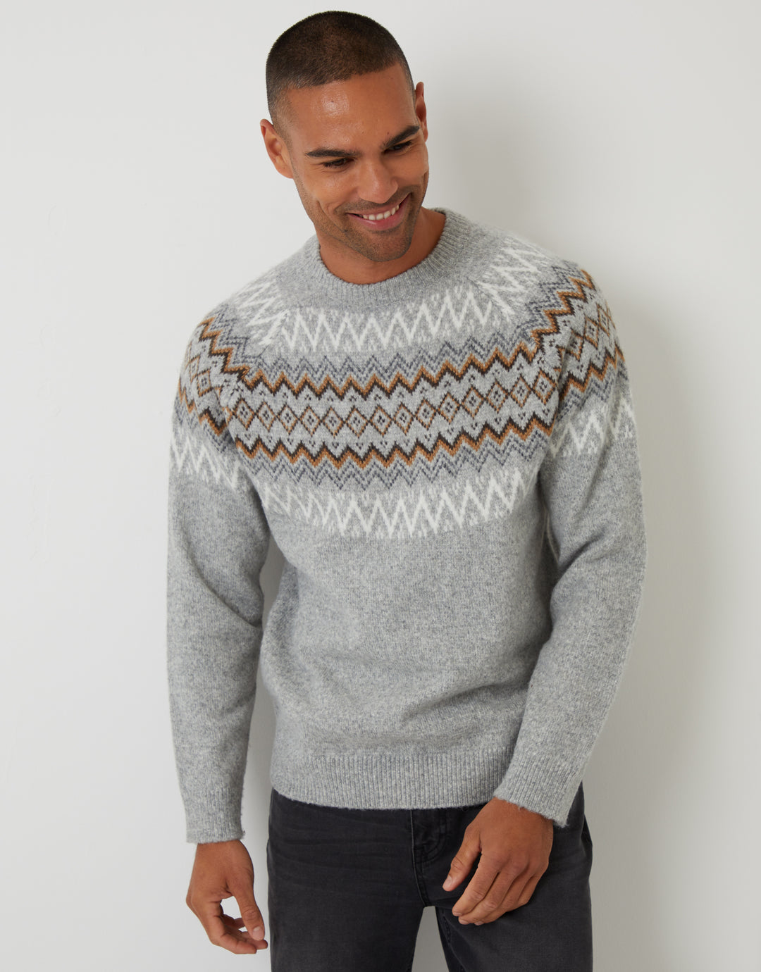 Grey Marl Raglan Fairisle Christmas Jumper