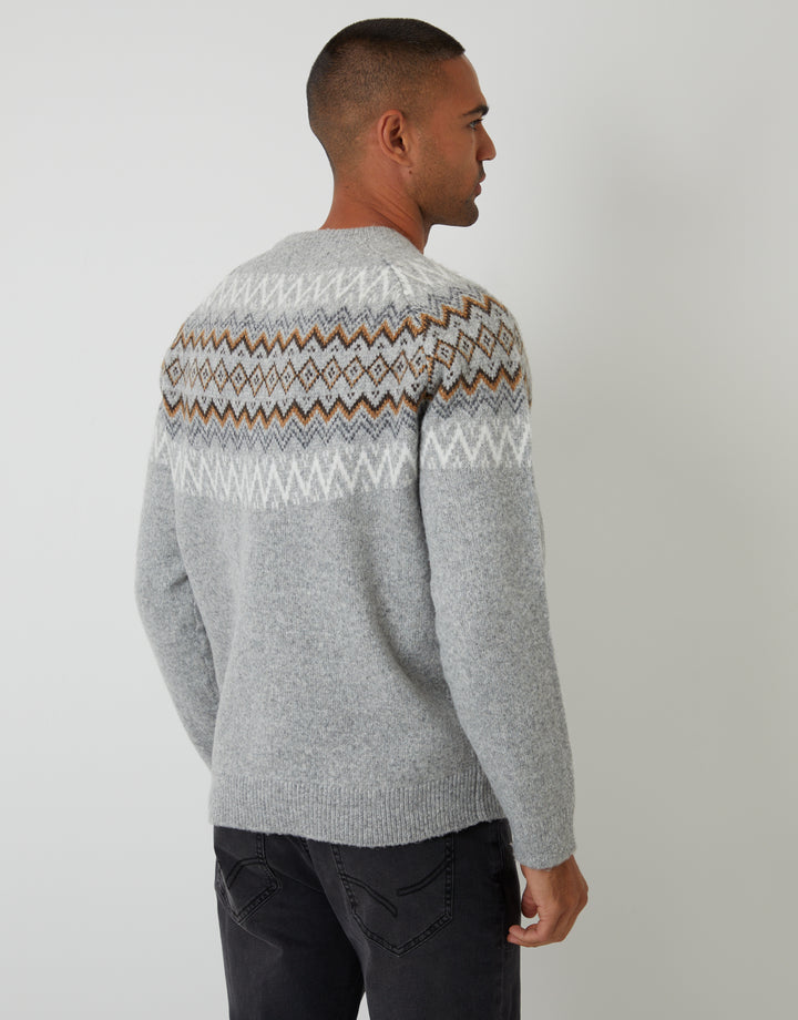 Grey Marl Raglan Fairisle Christmas Jumper